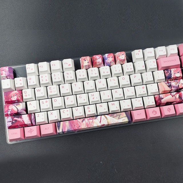 5sides Dye Sublimation Cherry Profile 12 Keycaps Set Gaming Theme Genshin PBT Keycaps 1U 2u Spacebar Keycaps