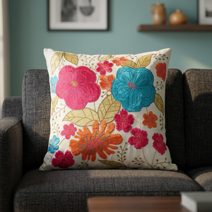 Hot Selling Floral Embroidered Cotton Cushion Cover Square Bohemian Style Home <b>Decor</b> <b>Pillow</b> Case from india - Product Image 4