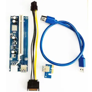 NEW Computer GPU PCI-E x1 to x16 Powered Riser 6 pin PCIe & SATA with USB 3.0 Blue VER006c 007s