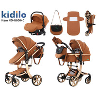 Poussette et landau 3-en-1 Kidilo en alliage d'aluminium, réversible, pliable et portable, pour nouveau-né et tout-petit