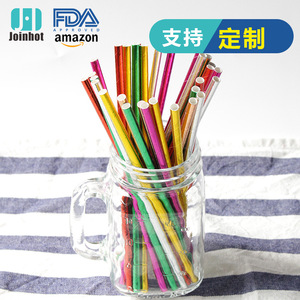 Solid Color Hot Stamping Paper Straws Disposable Straight Pipe Party Use Red Checkered Ribbon Decorated - Product Image 5