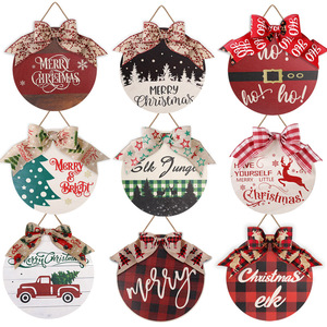 Nouvelle Décoration Murale Ronde <span class=keywords><strong>en</strong></span> <span class=keywords><strong>Bois</strong></span> pour Noël avec Nœud, Plaque de Porte Intérieure Décorative de Noël pour la Décoration Murale de la Maison - Product Image 2