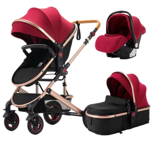 <span class=keywords><strong>Landau</strong></span> <span class=keywords><strong>rouge</strong></span> de luxe pour bébé 3 en 1 Système de voyage adapté de la naissance à 3 ans Poussette pour enfants avec tube de cadre en alliage d'aluminium - Product Image 1