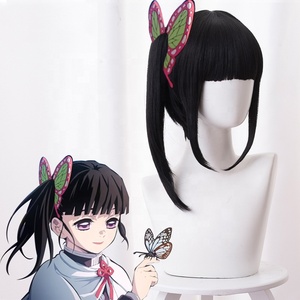 Wholesale 40cm Short Demon Slayer Peluca <strong>Tsuyuri</strong> Kanawo Wig Cosplay Black Synthetic Anime Hair Wigs With One Ponytail - Product Image 2