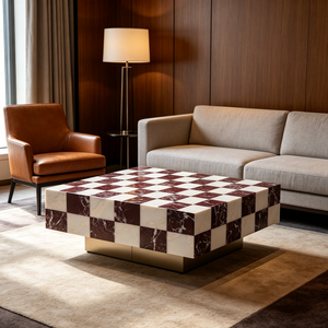 Centurymosaic <span class=keywords><strong>Tavolino</strong></span> <span class=keywords><strong>da</strong></span> Caffè di Lusso in Marmo Rosso e <span class=keywords><strong>Bianco</strong></span>, Tavolo <span class=keywords><strong>da</strong></span> Tè a Scacchiera con Base in Metallo per Hotel e <span class=keywords><strong>Soggiorno</strong></span> - Product Image 6