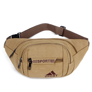 Men's Canvas Waist Bag Multi Layer Outdoor Sport Fanny Pack Khaki Black Coffee <b>Army</b> Green 20x3.5x13cm - Product Image 3