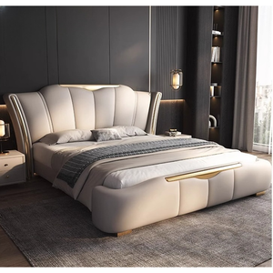 Rosegia Hot Selling Modern Cooling Genuine Leather Adjustable Soft <strong>Bed</strong> Double <strong>Bed</strong> Wedding King/Queen <strong>Pine</strong> Wood <strong>Frame</strong> High - Product Image 2