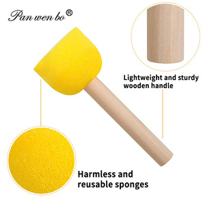 Panwenbo 4pcs bọt biển sơn Bàn chải trẻ em DIY Vòng bọt xốp sơn bàn chải gỗ xử lý nấm đầu bọt bàn chải bọt Bộ miếng bọt biển - Product Image 4