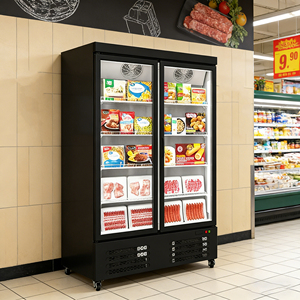 Upright 2 Glass Door <b>Ice</b> Meat Fridge Display Freezer Supermarket Double Doors Commercial for Sale SC-1020FB <b>Fan</b> Cooling System A - Product Image 1