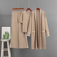 Ensemble tricoté 3 pièces pour femmes musulmanes, cardigan long d'hiver, haut à manches courtes tricoté, pantalon ample, costumes de mode pour femmes, pulls