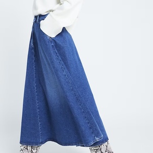 Women's Vintage Retro A-Line Denim Flared <b>Belt</b> Skirt Breathable High Waist Pleated Midi Skirt Autumn Winter Fashion - Product Image 2