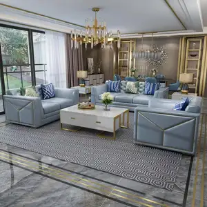 Personnalisation appartement villa italien cuir clair art luxe canapé fauteuil ensemble bleu ciel fantaisie meubles de maison salon canapés