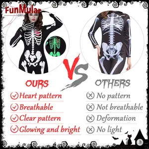 Funmular Women Skeleton Costume Bodysuit Glow In The Dark For Halloween Cosplay Parties Costume