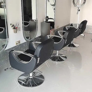 Nouvelle chaise de salon en métal électro-plaqué blanc, pour couper les cheveux, colorer les cheveux, rehausser les cheveux, simple, en cuir, peut être placée à l'envers, chaise de barbier - Product Image 6