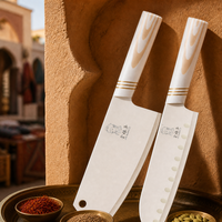 Ensemble de 2 couteaux Santoku et Hachoir en acier inoxydable avec revêtement blanc crème – Couteaux de cuisine pour la cuisine familiale et les réceptions – Vente en gros