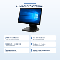 Terminal de point de vente tactile tout-en-un 15,6 pouces, caisse enregistreuse, Windows 10, Intel N97, 8 Go de RAM, 256 Go de SSD, support pliable, 1920x1080