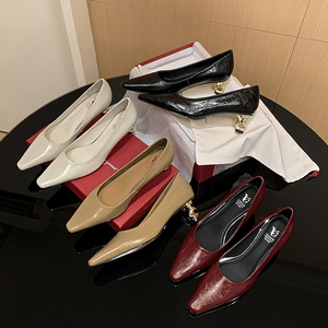 Phong cách đơn giản Giày cao gót dị dạng thoáng khí Nhẹ nhàng thoải mái Da thật Giày cao gót mũi nhọn để mặc hàng ngày trong công việc - Product Image 5