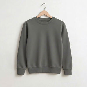 <b>Men's</b> Casual Basic Crewneck <b>Sweatshirt</b> | Charcoal <b>Grey</b> Fleece Oversized Pullover | Wholesale Plain Cotton Anti-Shrink OEM/ODM - Product Image 1