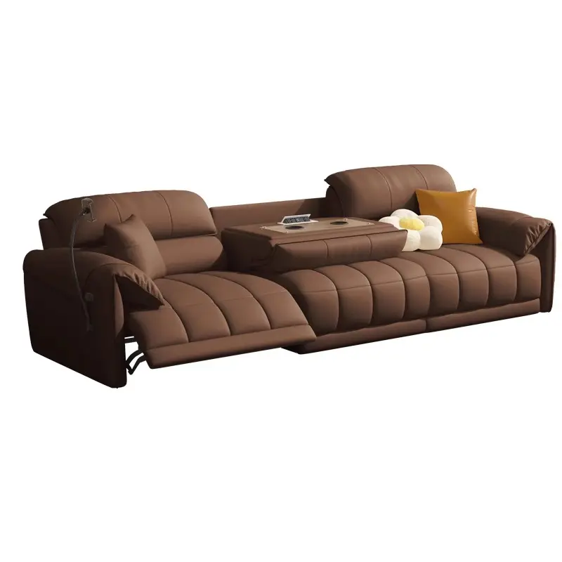 Sofá eléctrico reclinable de 3 plazas moderno para sala de estar sofá reclinable de cuero para cine en casa