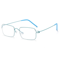 Monturas de Gafas Cuadradas de Acero Inoxidable Color Azul Menta, con Protección Anti-luz Azul, Modernas, Elegantes y Lindas, con Estuche