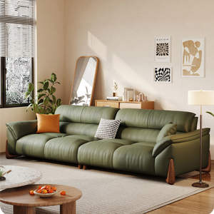 Maxky इतालवी प्रकाश लक्जरी सोफे कमरे में रहने वाले शीर्ष परत Cowhide के आधुनिक Minimalist क्रीम शैली सीधे पंक्ति फ्रेंच बड़े सोफे - Product Image 2