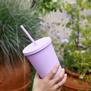 500ml प्यारा गुलाबी बैंगनी प्लास्टिक Neoprene यात्रा कॉफी गिलास कप और मग ढक्कन के साथ पुआल Personalise उपहार सेट - Product Image 5