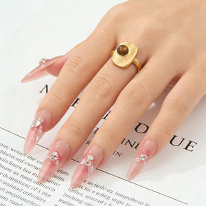 MyMuYu Luxury Retro Geometric <b>Square</b> Ring Copper Alloy Gold Plated Natural Stone <b>Adjustable</b> Index Finger Ring - Product Image 1