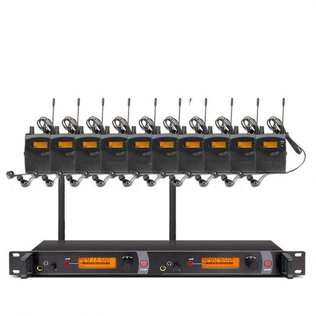 MONO in Ear Monitoring with 10 Dadypacks Professional UHF Wireless In-Ear Monitor System Metal IEM for Stage Performance Studio