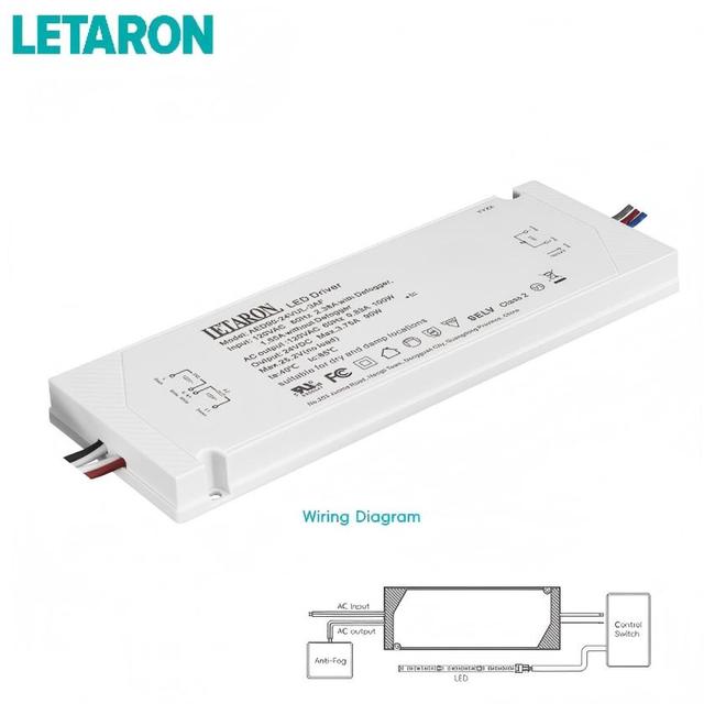 Letaron 100-120VAC 36W LED Light Strip Driver Ultra-Thin UL FCC Certified Class 2 LED Constant Voltage Driver Power Supply