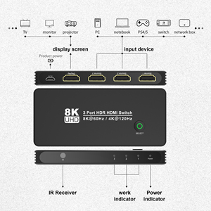 Vendita calda 8K 60 Hz e 4K 120Hz per <span class=keywords><strong>Switch</strong></span> HDMI 48Gbps ripetitore <span class=keywords><strong>Audio</strong></span> e Video con <span class=keywords><strong>3</strong></span> ingressi e <span class=keywords><strong>1</strong></span> uscita per PC Notebook PS4/PS5 & - Product Image 4