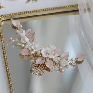 Estética de alta calidad <span class=keywords><strong>flores</strong></span> nupciales europeas peine de cerámica perla natural hecho a mano accesorios de boda tocado - Product Image 6