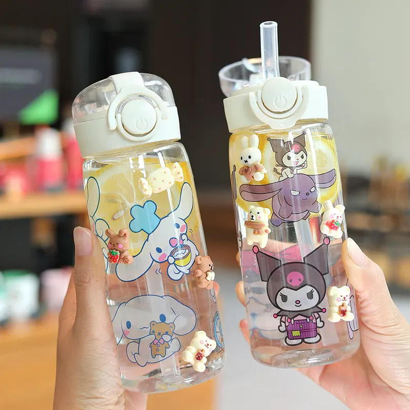 Garrafa de suco de leite para crianças, garrafa fofa e transparente de plástico para crianças, 400ml