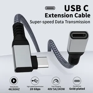 Nylon Braided 20Gpbs 4K60 Video And Audio 90 Degree Right Angle Type C Audio Pc De Usb Extension Cable 0.3m