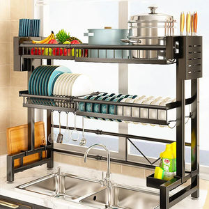 <span class=keywords><strong>Escurridor</strong></span> Retráctil <span class=keywords><strong>de</strong></span> <span class=keywords><strong>Platos</strong></span> <span class=keywords><strong>de</strong></span> Cocina, <span class=keywords><strong>Escurridor</strong></span> <span class=keywords><strong>de</strong></span> Cubiertos, Soporte para Tazón <span class=keywords><strong>de</strong></span> Fregadero, Estante Grande para <span class=keywords><strong>Platos</strong></span>, 2 Niveles, Acero al Carbono - Product Image 1