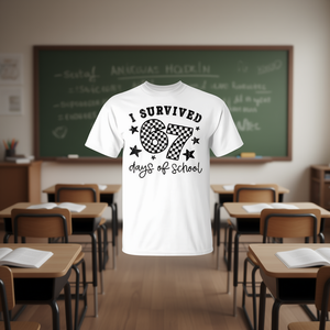 Camiseta con meme de "Sobreviví a 67 días de escuela" para adultos, unisex, blanca - Product Image 3