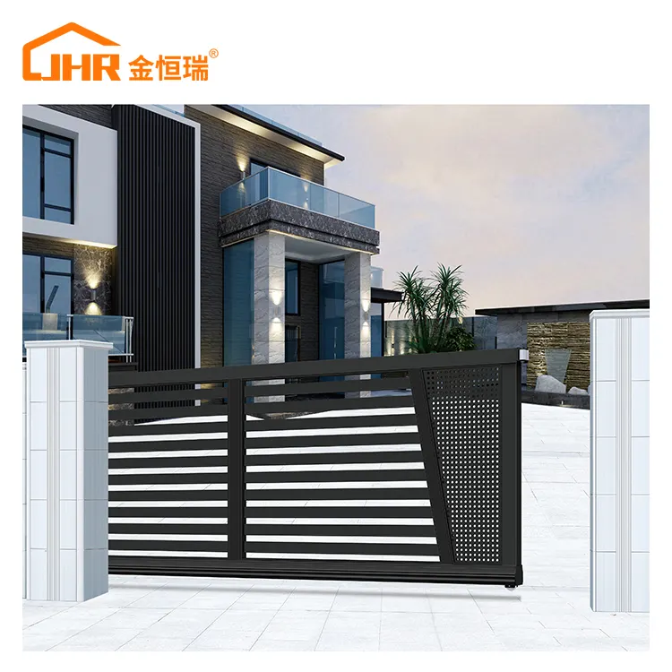 JHR – cadre noir décoratif pour cour, allée solide, portes en aluminium avec dernier Style, porte principale pour maison Simple