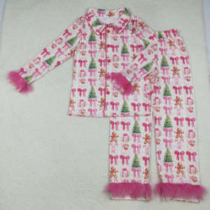 RTS Summer <b>Santa</b> Bows Adult <b>Women's</b> Button Feather Solid Short Breathable Pajamas <b>Outfits</b> New Designs Sleepwear - Product Image 1