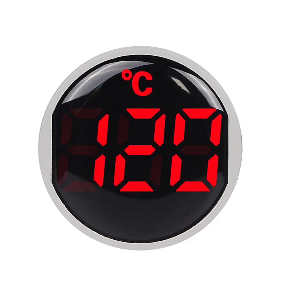 Termometer Tampilan Lampu LED Mini Bulat 22Mm, Indikator Pengukur Suhu Digital AC 50-380V 220 V-20-120 "C dengan Sensor 1M