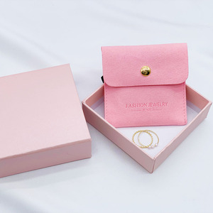 Set Personalizzato con Scatola e Pochette Portagioielli in Pelle Scamosciata Rosa, Sacchetto Portagioielli con <span class=keywords><strong>Porta</strong></span> <span class=keywords><strong>Orecchini</strong></span>, Busta Portagioielli con Bottone - Product Image 3