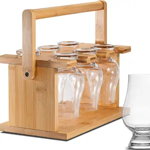 Natural whiskey glass holder cup rack for whisky tasting glassware bamboo whiskey glass holder