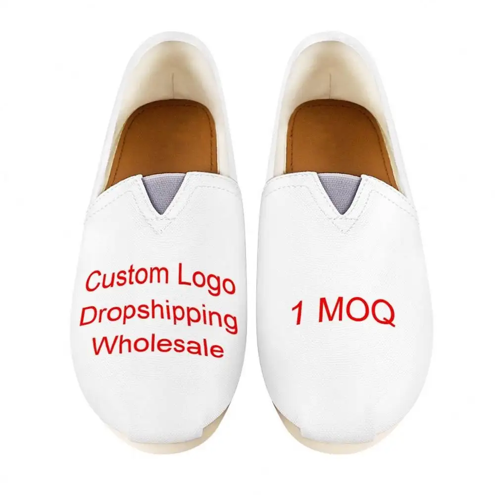 Wholesale Custom Your Logo/Image/Photo Print Canvas Shoes Slip On Breathable Casual Sport Shoes Sneakers for Women