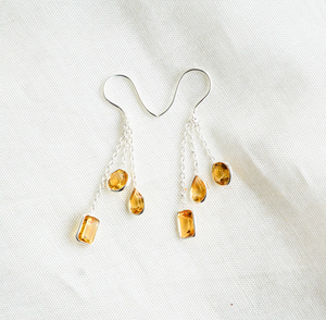 Pendientes de Plata de Ley con Citrino Dorado en Corte Cascada, Diseño Moderno para Mujer - Product Image 1