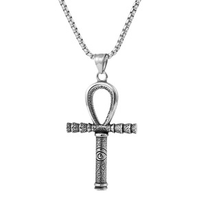 yunnique Stainless Steel Ankh Pendant Necklace <b>Cross</b> Shape Unisex Fashion Jewelry Street Style Hip Hop <b>Chain</b> Necklace - Product Image 5