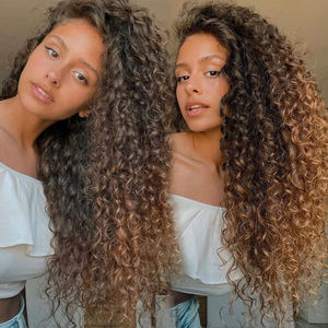 Prezzo all'ingrosso Super doppio disegnato parrucche vergini capelli umani pizzo anteriore, capelli umani senza colla capelli ricci Highlight P4/27 - Product Image 1