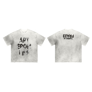T-shirt graphique vintage délavé à l'acide pour homme, coupe courte et carrée, imprimé lettres, effet usé, streetwear, tee-shirt en coton oversize, style hip-hop décontracté - Product Image 3