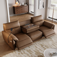 Ensemble de canapé électrique moderne en cuir véritable trois places avec télécommande, fauteuil pliant en métal, inclinable et extensible