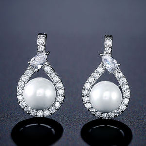 RAKOL EP2225 Trendy Luxury Rhodium Pleated Fresh Water Pearl CZ Zircon Stud Drop <b>Earrings</b> Women Earings and Necklace Accessories - Product Image 1