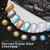 Base Coat en Caoutchouc ICE NOVA Mermaid, Couleur Dorée, Paillettes Colorées, Adhérence Forte, Gel Polish Disco Extrêmement Épais 3 en 1, Sans HEMA