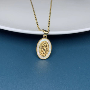 Oval Shape Religion Fashion Colar 2023 Colar De Corrente De Ouro De Latão <span class=keywords><strong>Jesus</strong></span> Mãe De Pérolas Colar Para Mulheres Homens - Product Image 5