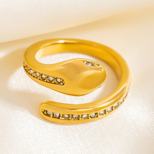 <b>Snake</b> Shape Stainless Steel <b>Ring</b> 18k <b>Gold</b> Plated Pave Setting Adjustable Women's Fashion Jewelry Party Accessory - Product Image 4
